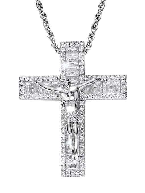 Brass Cubic Zirconia Cross Hip Hop Necklace