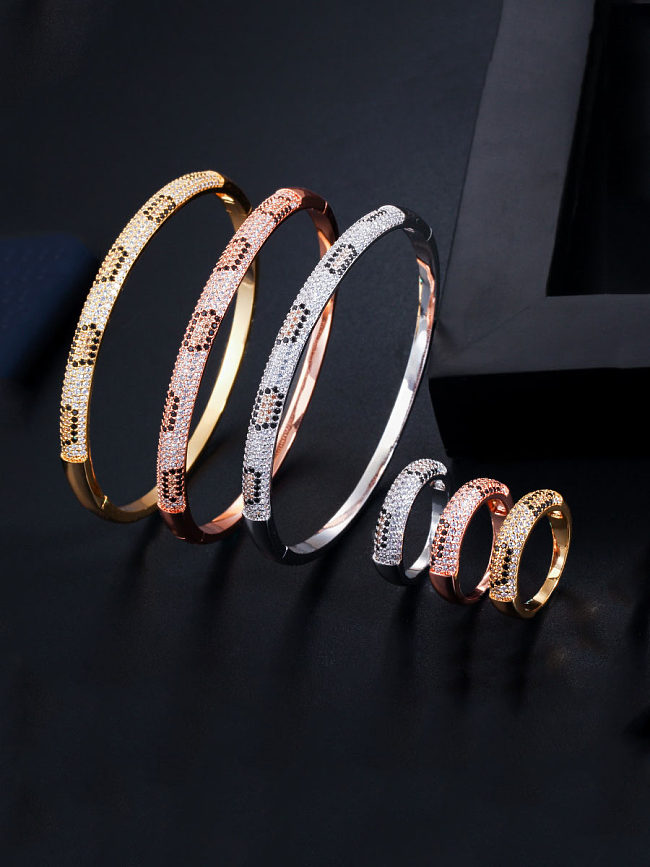 Copper With Cubic Zirconia Delicate Round Bracelet Rings 2 Piece Jewelry Set