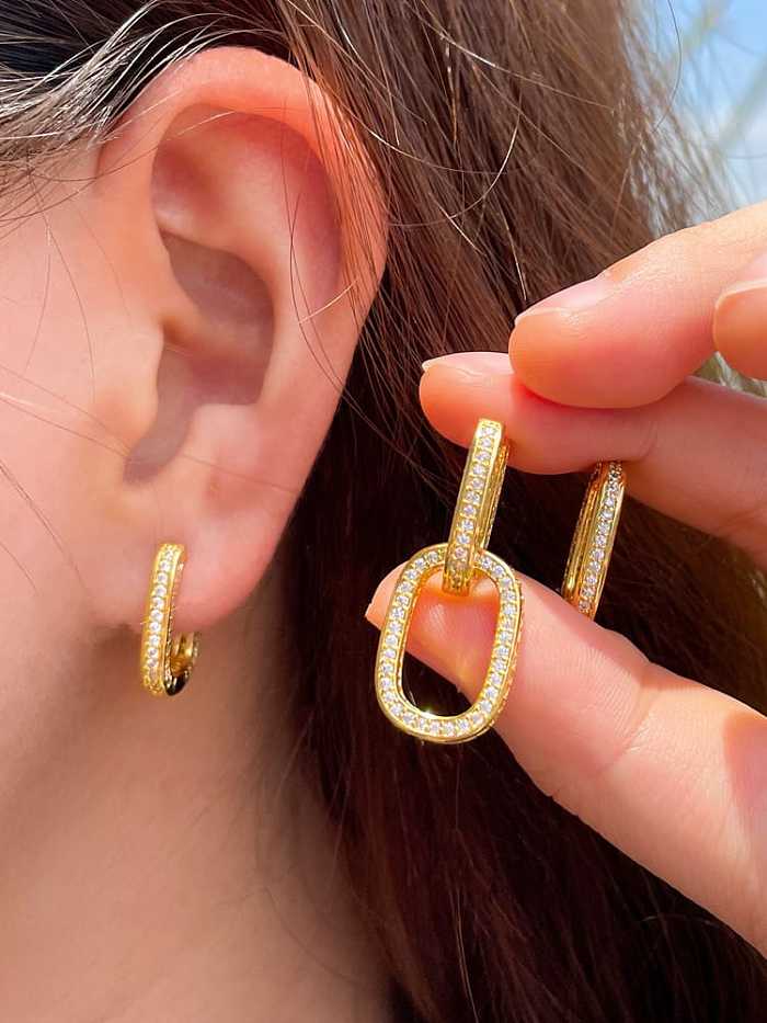 Brass Cubic Zirconia Geometric Minimalist Huggie Earring