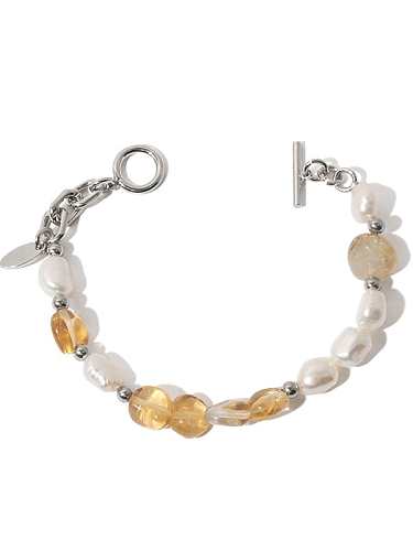 Bracelet perlé hip hop géométrique en perles d'eau douce en laiton