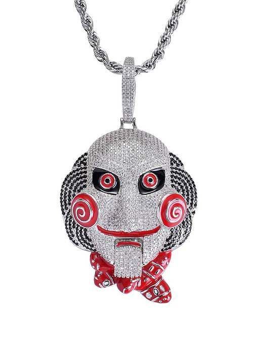 Brass Cubic Zirconia Fright mask doll Hip Hop Cuban Necklace