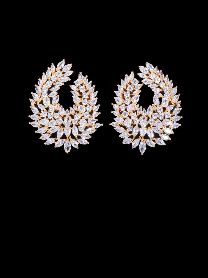 Brass Cubic Zirconia Flower Statement Stud Earring