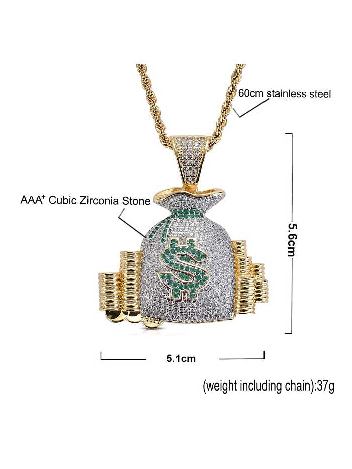 Brass Cubic Zirconia Purse Hip Hop Necklace