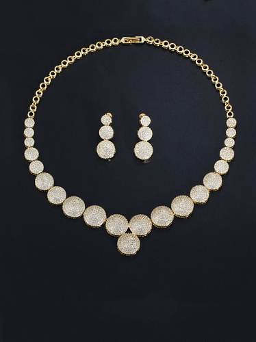 Brass Cubic Zirconia Luxury Round Earring and Necklace Set