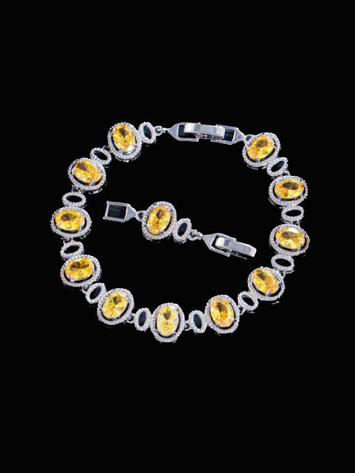 Brass Cubic Zirconia Multi Color Oval Luxury Bracelet