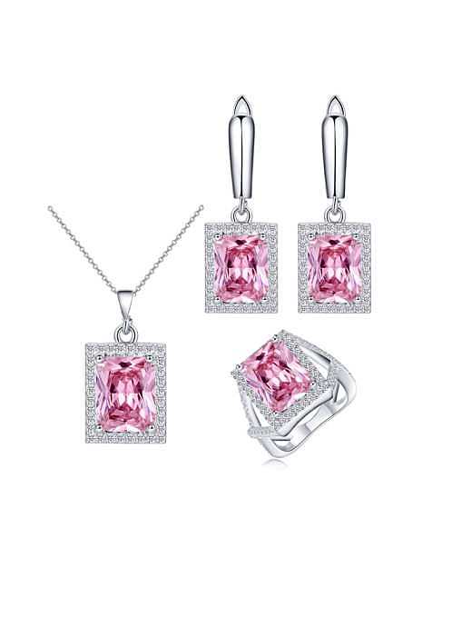 Brass Cubic Zirconia Luxury Geometric Earring Ring and Necklace Set