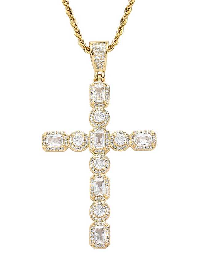 Brass Cubic Zirconia Cross Hip Hop Necklace