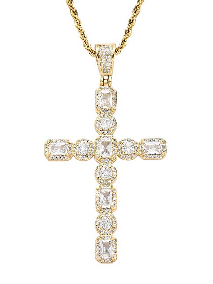 Brass Cubic Zirconia Cross Hip Hop Necklace