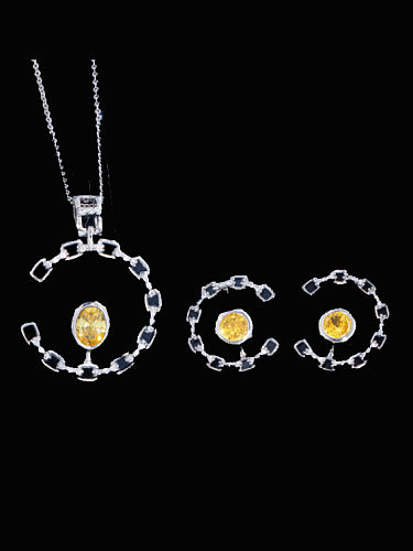 Brass Cubic Zirconia Luxury Oval Earring and Necklace Set