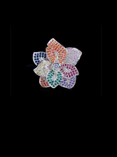 Copper With Cubic Zirconia Fashion Flower Statement Free Size Rings