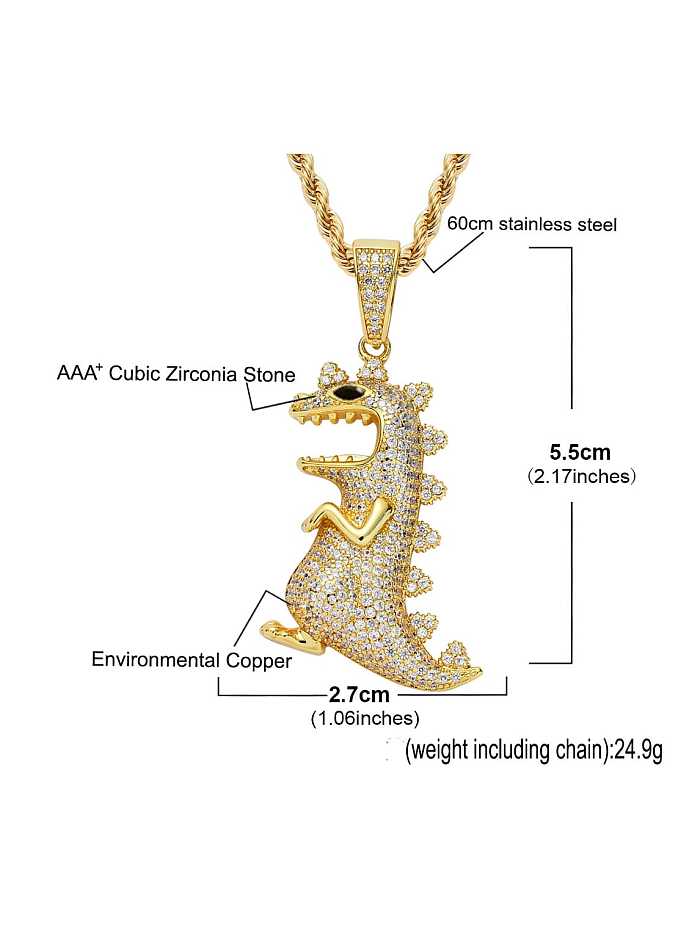 Brass Cubic Zirconia Dinosaur Hip Hop Necklace