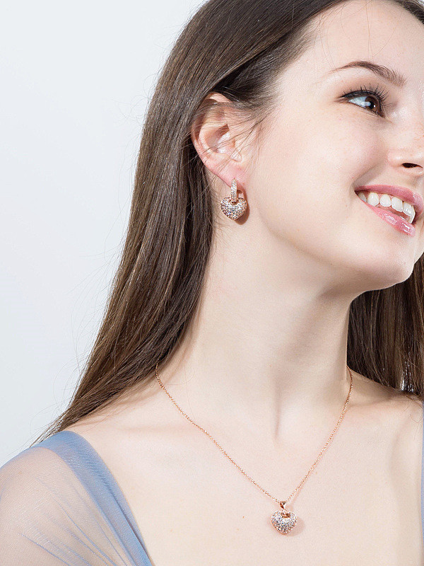 Luxury Shine High-Quality Zircon heart love Necklace Earrings 2 Piece jewelry set