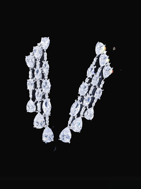 Brass Cubic Zirconia Water Drop Pendant Luxury Cluster Earring