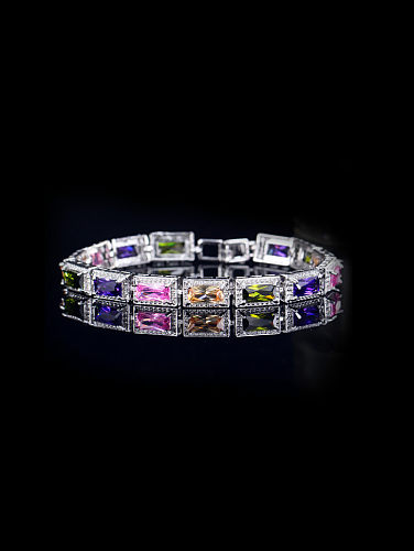 Bracelet de zircons de couleur rectangle de mode
