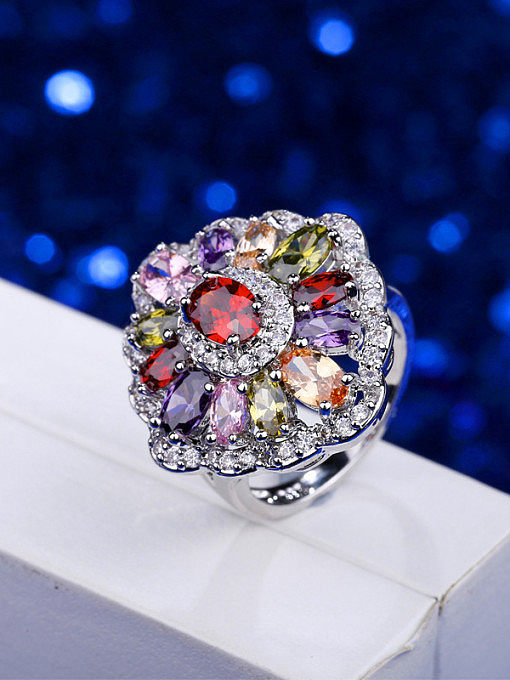 White Gold Plated Colorful Ring