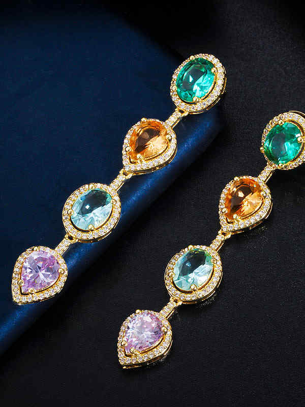 Brass Cubic Zirconia Heart Luxury Drop Earring
