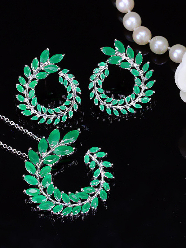 Ensemble de bijoux deux pièces de style occidental en forme de feuilles vertes