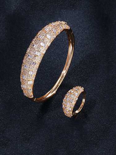 Brass Cubic Zirconia Luxury Geometric Ring and Bangle Set