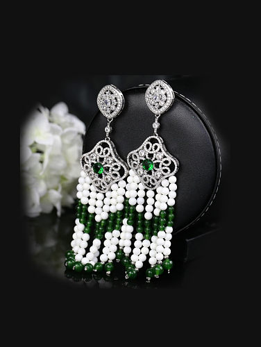 Shell Pearls Tassel Drop Chandelier earring