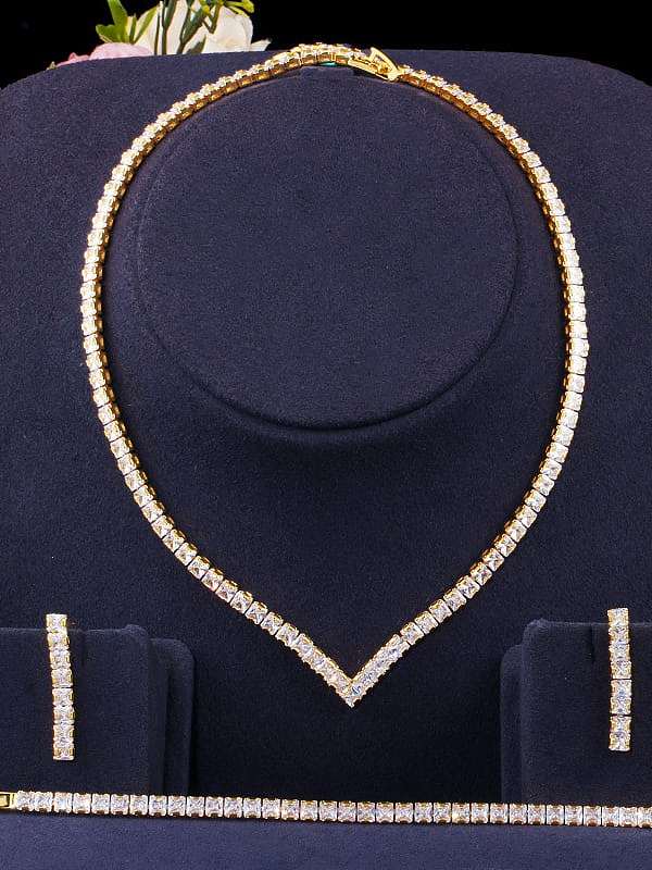 Conjunto de colar e brinco de cobre com zircônia cúbica quadrada de luxo