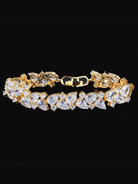 Brass Cubic Zirconia Leaf Luxury Bracelet
