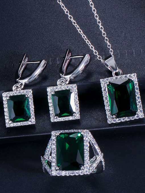 Messing Cubic Zirkonia Luxuriöser geometrischer Ohrring und Halsketten-Set