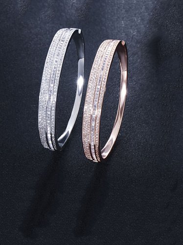 Brass Cubic Zirconia Geometric Luxury Band Bangle