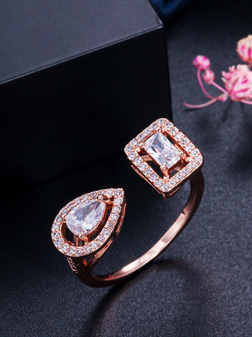 Copper With Cubic Zirconia Luxury Water Drop Wedding Free Size Rings