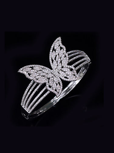 Micro Pave Zircons Whit Gold Plated Bangle with Butterfly Pattern