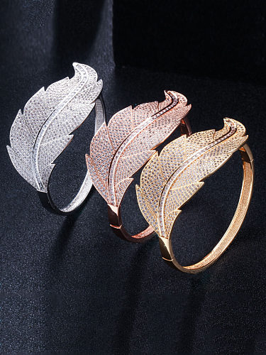 Copper WithCubic Zirconia Simplistic Atmosphere Leaf Bangles