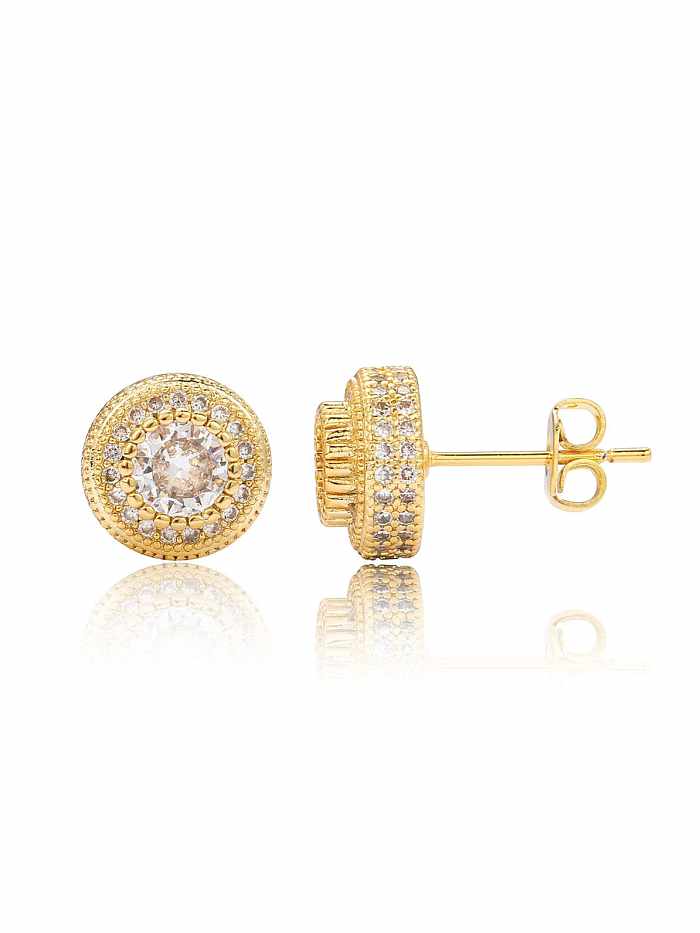 Brass Cubic Zirconia Round Dainty Stud Earring