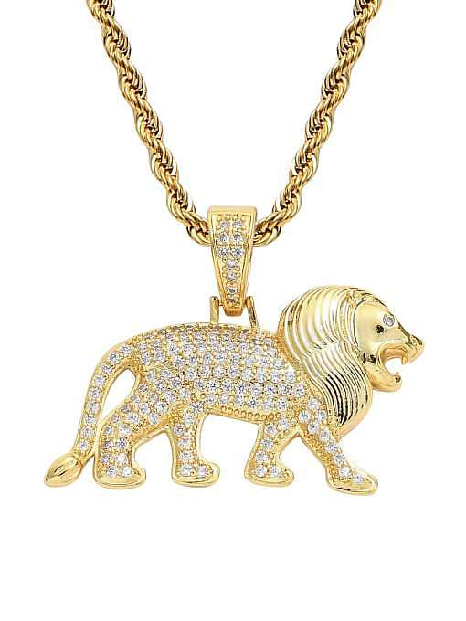Brass Cubic Zirconia Lion Hip Hop Necklace