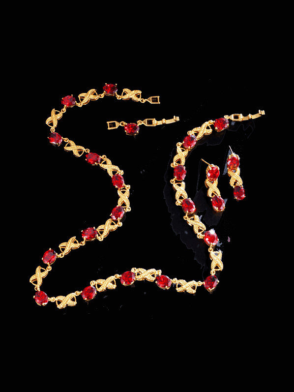 Messing Cubic Zirkonia Luxuriöses Kreuz-Ohrring- und Halsketten-Set