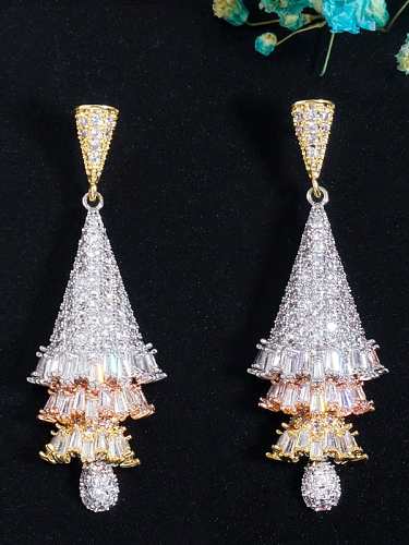 Brass Cubic Zirconia Tree Luxury Drop Earring