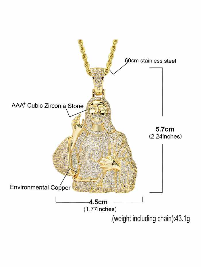 Brass Cubic Zirconia Religious Hip Hop Necklace