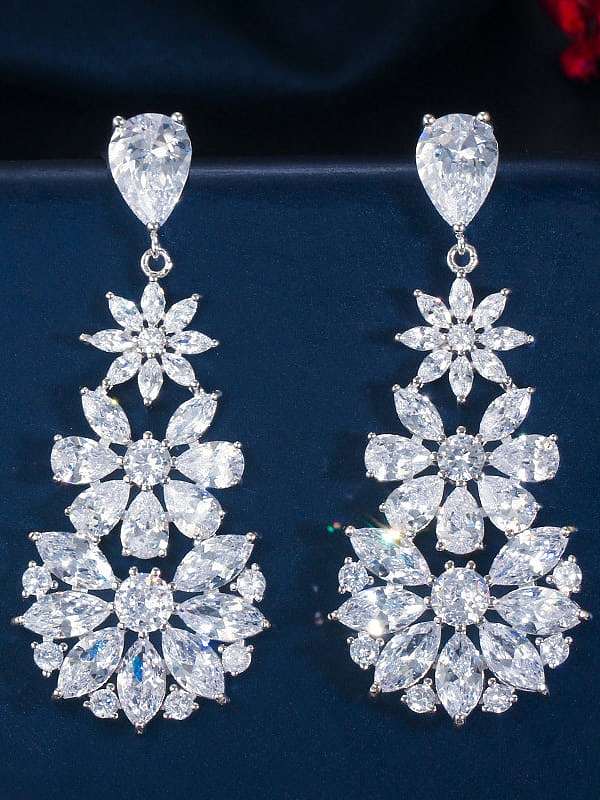 Brass Cubic Zirconia Flower Luxury Cluster Earring