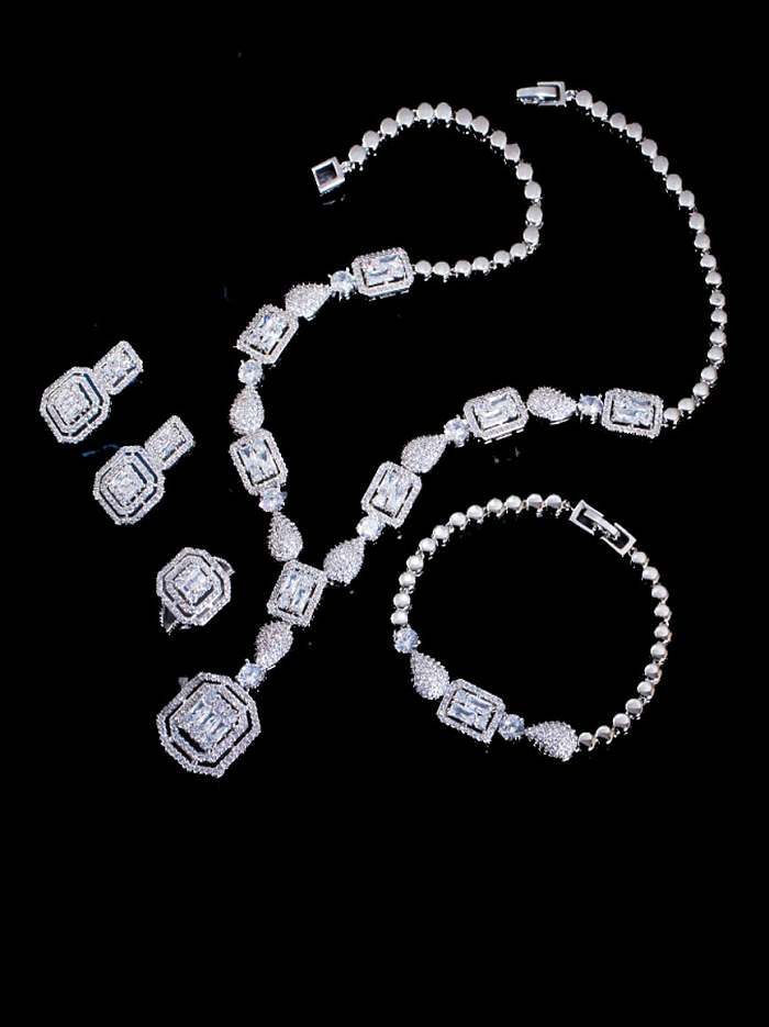 Conjunto de colar e brinco de anel de luxo com zircônia cúbica de zircônia cúbica