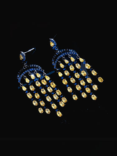 Boucles d'Oreilles en Laiton Cubic Zirconia Tassel Luxury Cluster