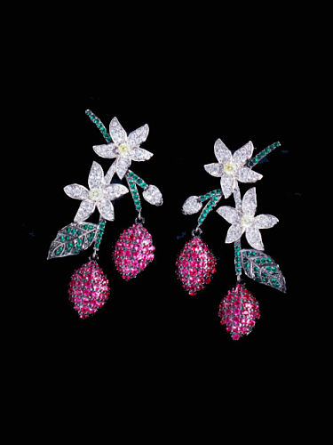 Boucles d'Oreilles en Laiton Cubic Zirconia Flower Luxury Cluster