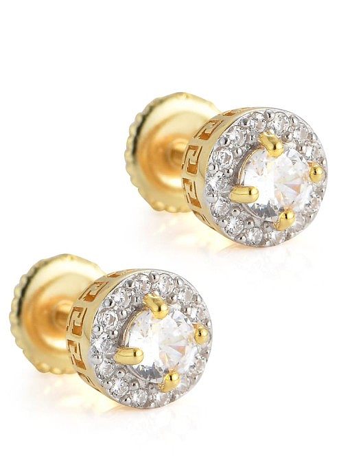 925 Sterling Silver Glass Stone Round Dainty Stud Earring