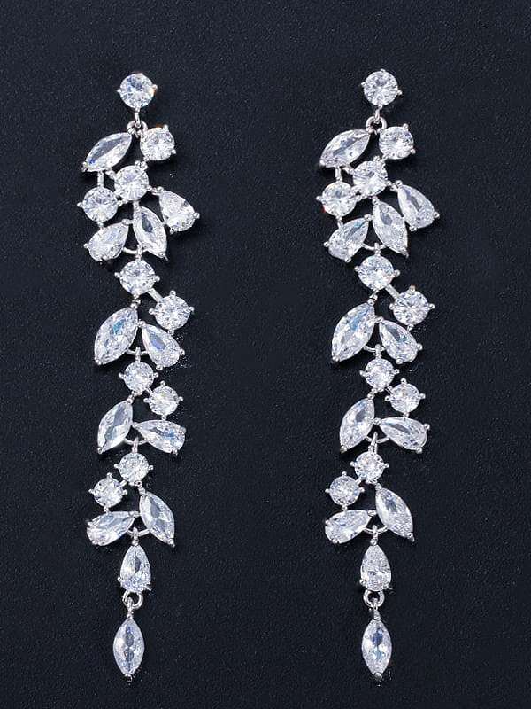 Brass Cubic Zirconia Flower Luxury Drop Earring