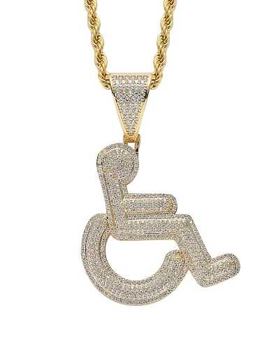 Brass Cubic Zirconia Wheelchair disabled Hip Hop Necklace