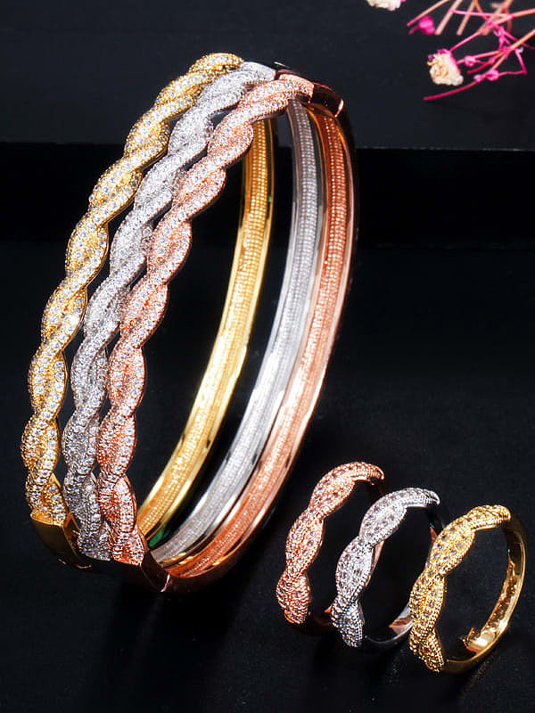 Copper Cubic Zirconia Luxury Round Ring and Bangle Set