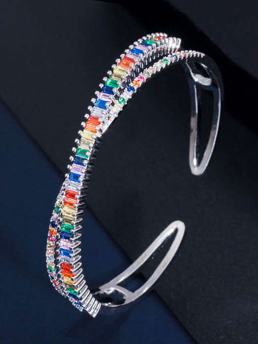 Bracelet manchette de luxe géométrique en laiton et zircon cubique