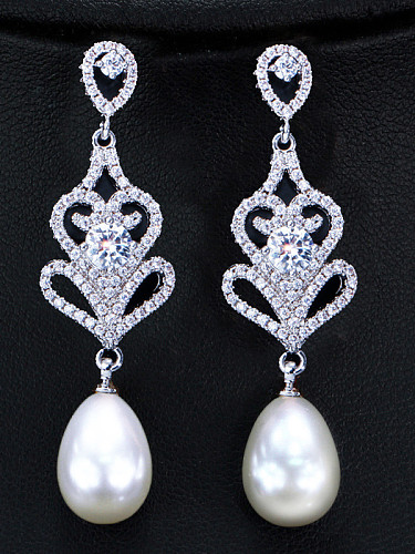 Boucles d'oreilles mariée luxe perle imitation zircon imprégné cuivre