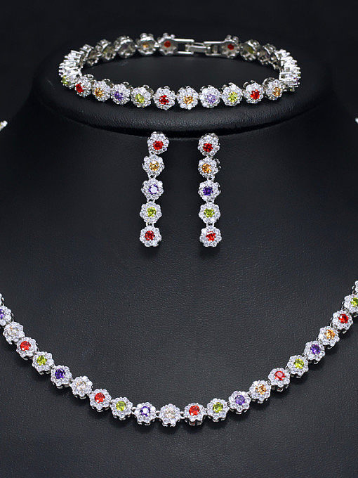 Luxury Shine High Quality Zircon Round Necklace Earrings bracelet 3 Piece jewelry set