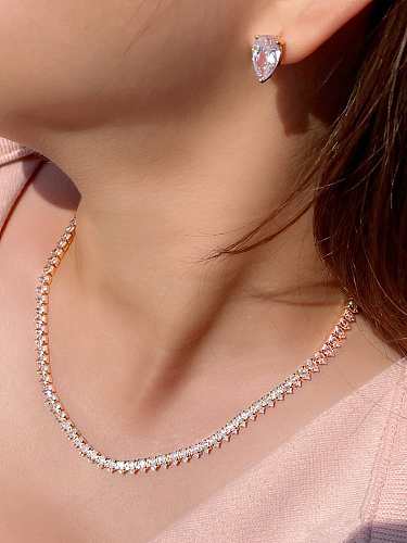 Brass Cubic Zirconia Luxury Geometric Earring and Necklace Set