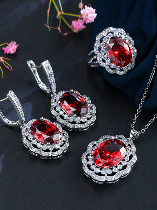Copper inlaid AAA Zircon Earrings Necklace 3 piece jewelry set