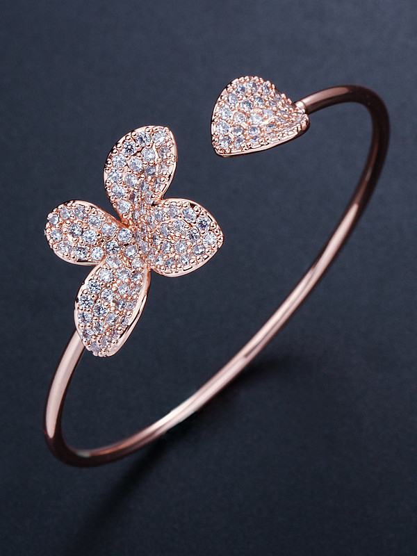 Copper inlay zircon fashion simple flower open bracelet