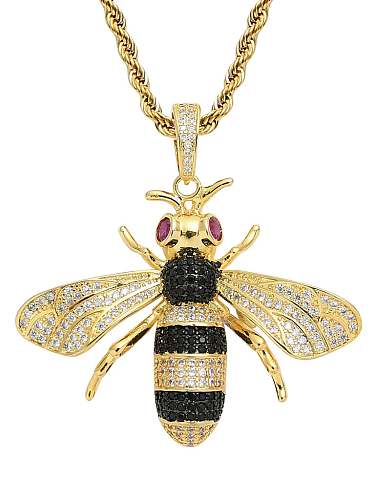 Brass Cubic Zirconia Bee Hip Hop Necklace